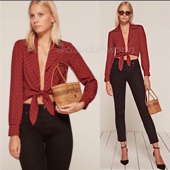 Reformation Tops - Reformation Red Polka Dot Top
